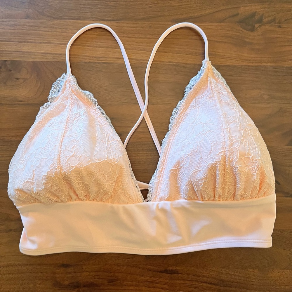 🍑 Peachy Pink lace bathing suit top- XL